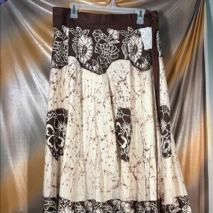 Vintage batik‎ wrap maxi Floral Brown and Cream Women's Skirt box A1